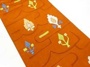 綴れ抽象草花に幾何学模様織出し名古屋帯